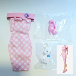 Barbie Pink and White Gingham Off-Shoulder Doll Dress